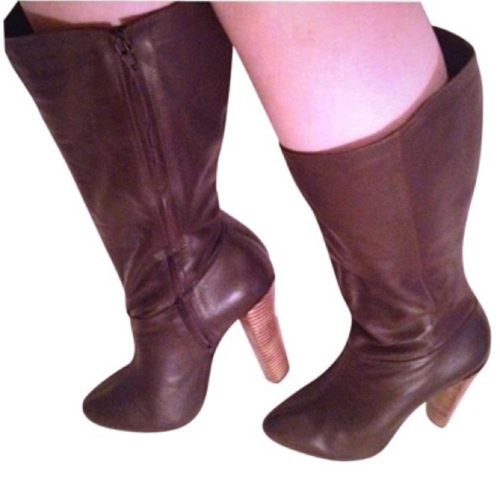 Brazilian Leather Knee High Boots | Brown Wood Heel | Size 8.5 - Picture 4 of 10